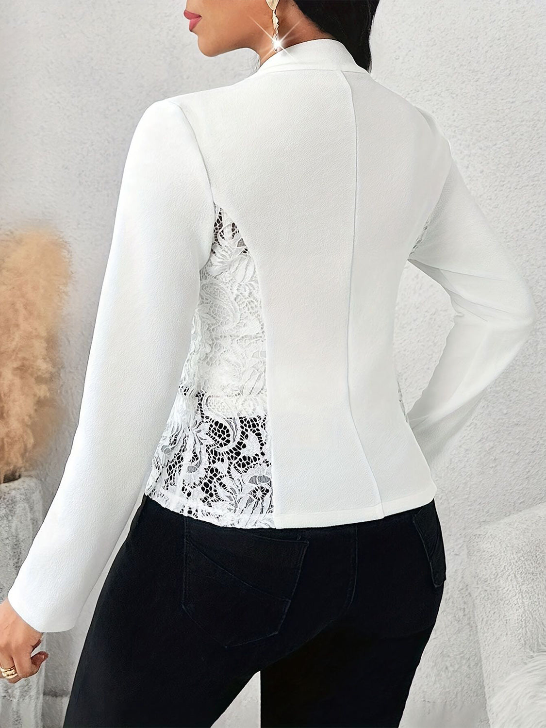 Lace Detail Open Front Long Sleeve Blazer Women's Cardigan Suit Jacket New