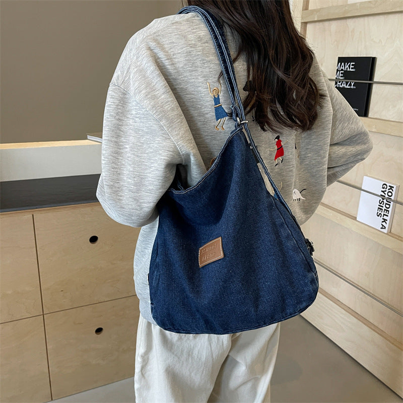 Adjustable Strap Denim Shoulder Bag - Shine in Blue!