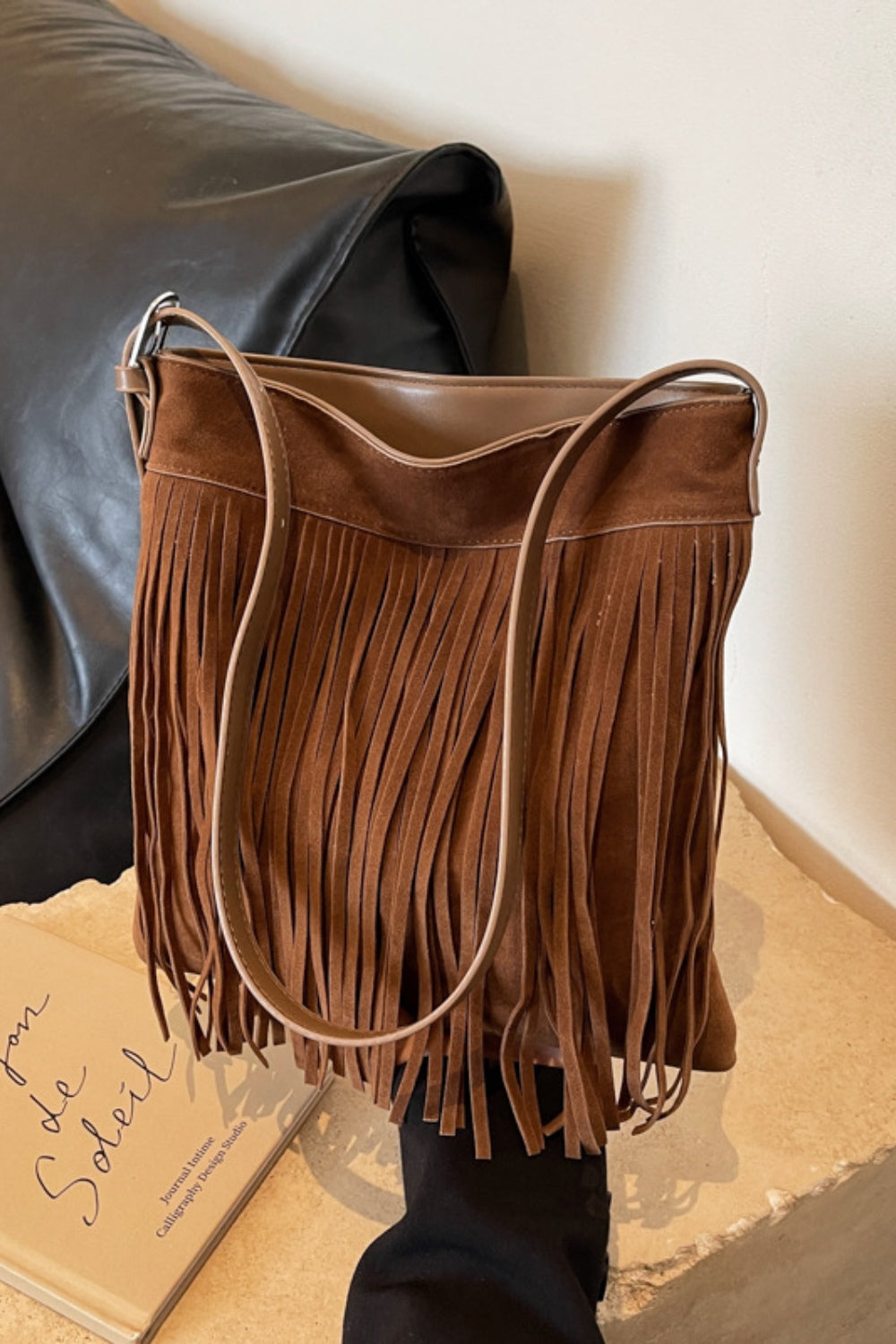 Suede Vegan Leather Fringe Adjustable Strap Shoulder Bag - An everyday companion!