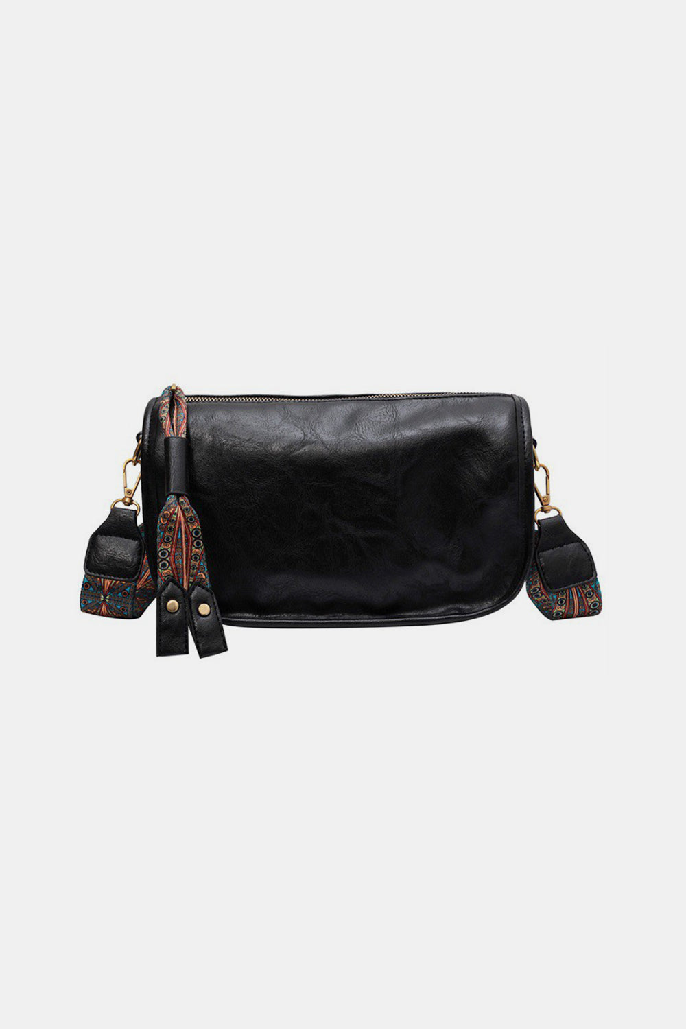 Vegan Leather Graphic Pattern Zipper Shoulder Bag with Adjustable Strap