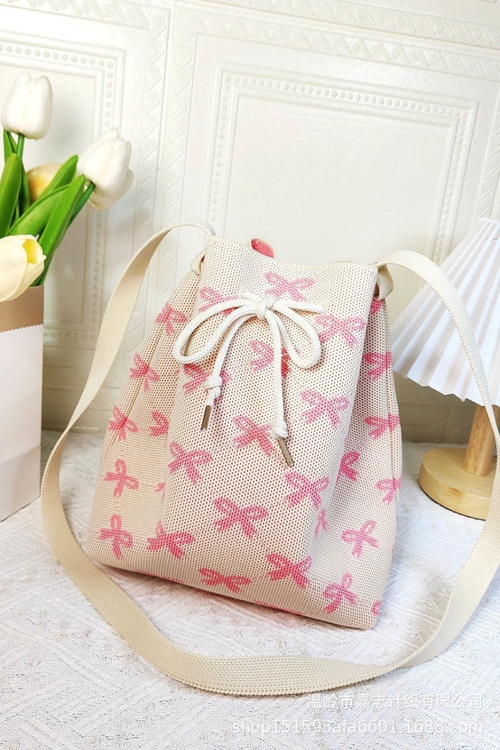 Zenana Ribbon Bowknot Pattern Crossbody Bucket - Easier Outings Everyday!