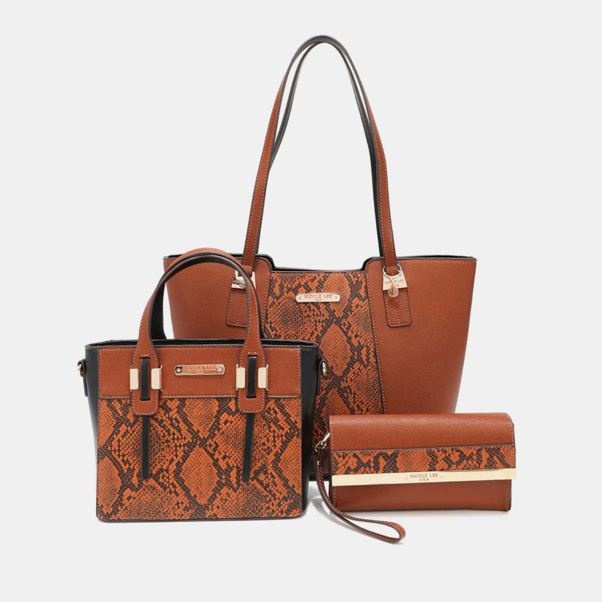 Nicole Lee USA 3-Piece Snake Print Handbag Set - Sophisticated Style with a Touch of Edge