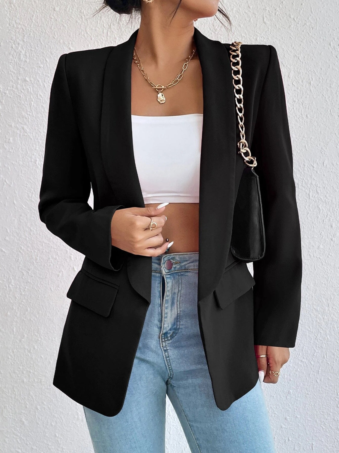 Shawl Collar Long Sleeve Blazer Women's Comfortable Polyester-Spandex, S-XL