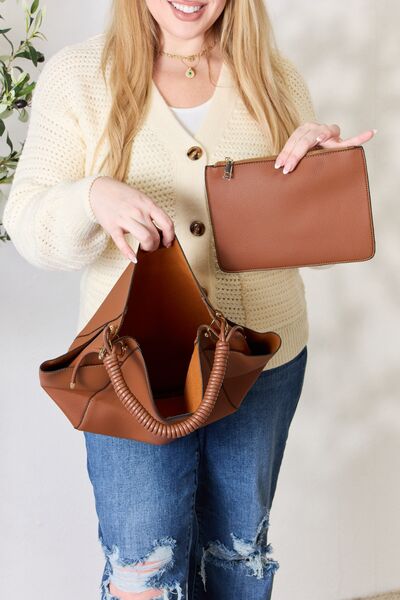 SHOMICO Faux Leather Handbag with Pouch - Effortless Organization Meets Chic Style!