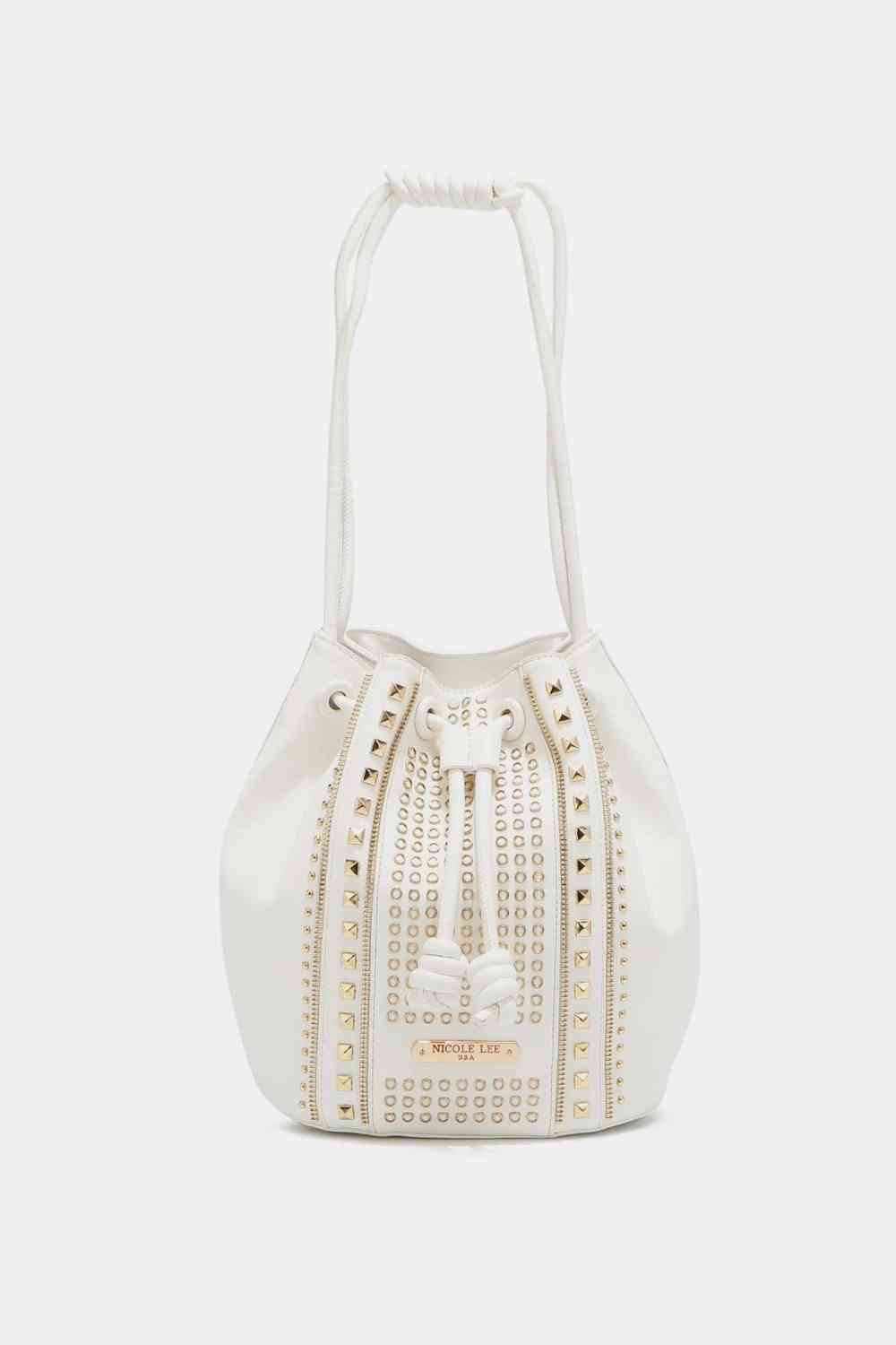 Nicole Lee USA Amy Stylish Leather Studded Bucket Tote Bag - Edgy Style with Effortless Charm!