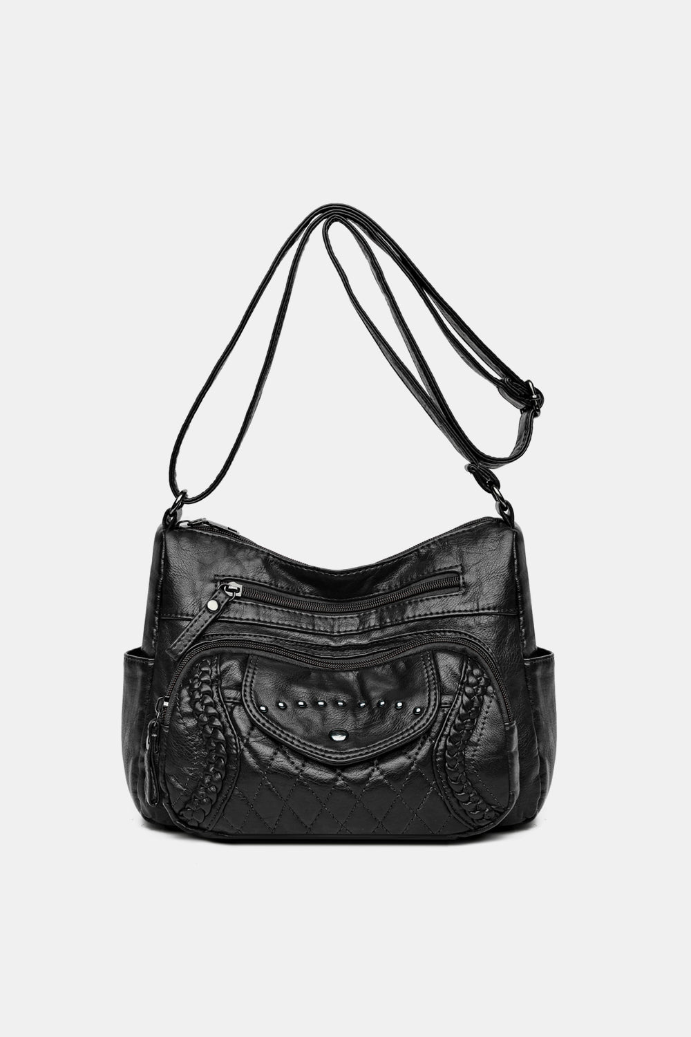 Vegan Leather Stud Detail Shoulder Bag - Edgy Style with Everyday Functionality!