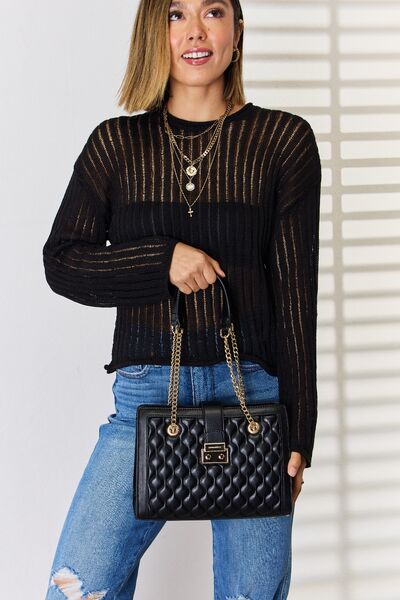 David Jones Quilted Vegan Leather Shoulder Handbag - Sophisticated Chic for Evening Elegance!