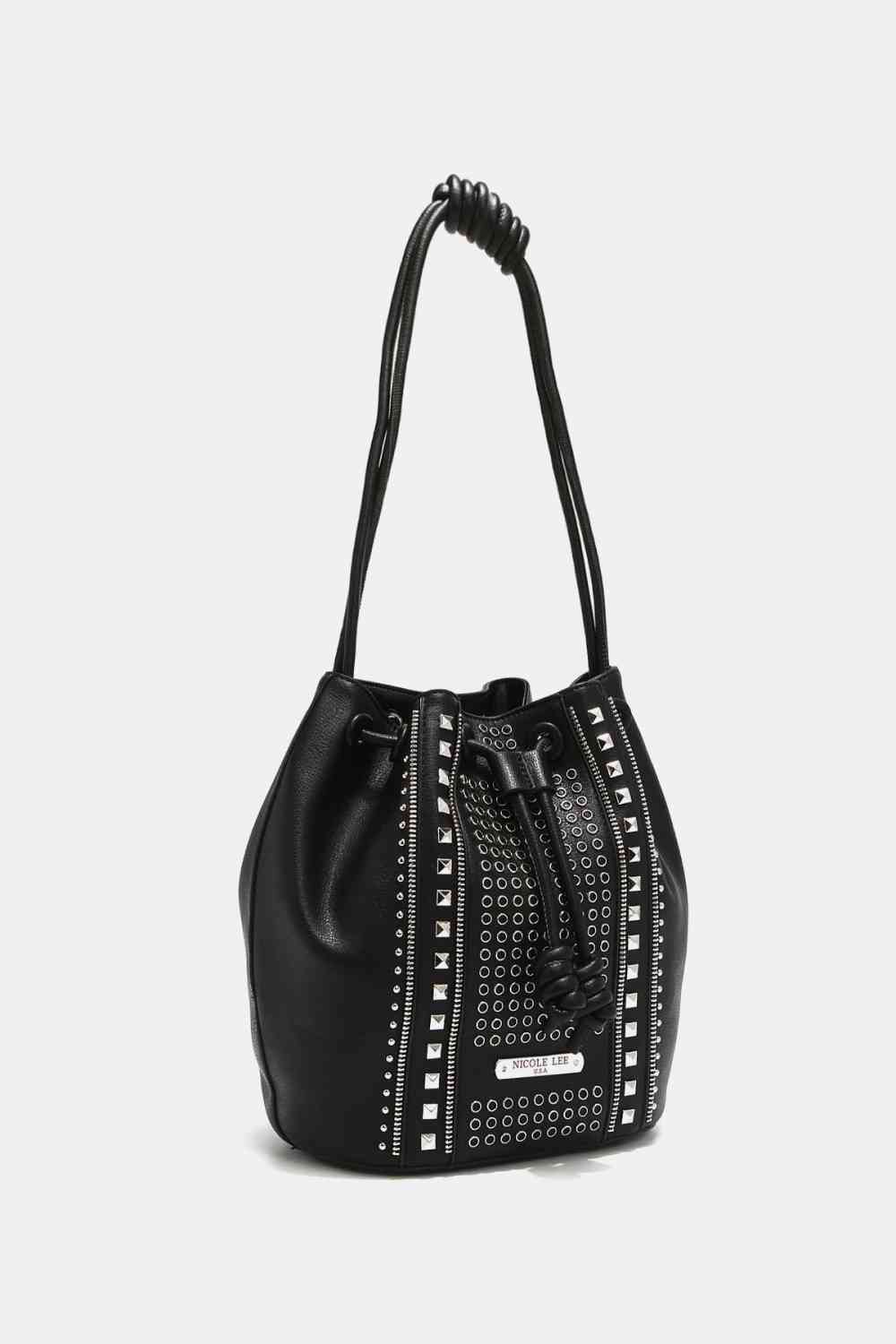 Nicole Lee USA Amy Stylish Leather Studded Bucket Tote Bag - Edgy Style with Effortless Charm!