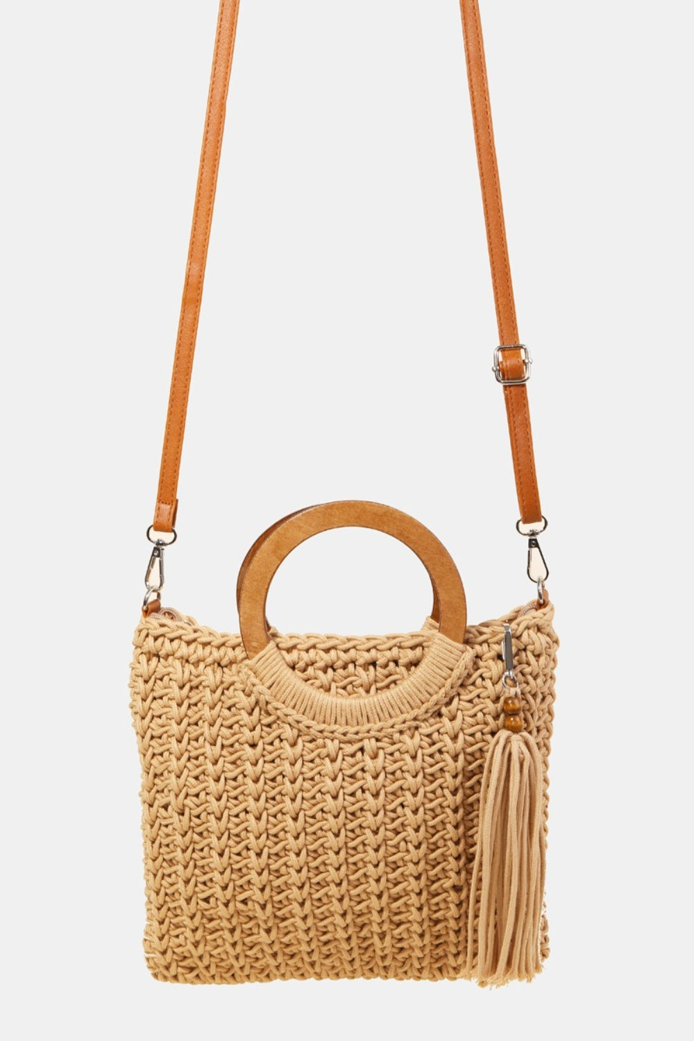 Fame Crochet Knit Convertible Tote Bag with Tassel - Boho Chic Statement!