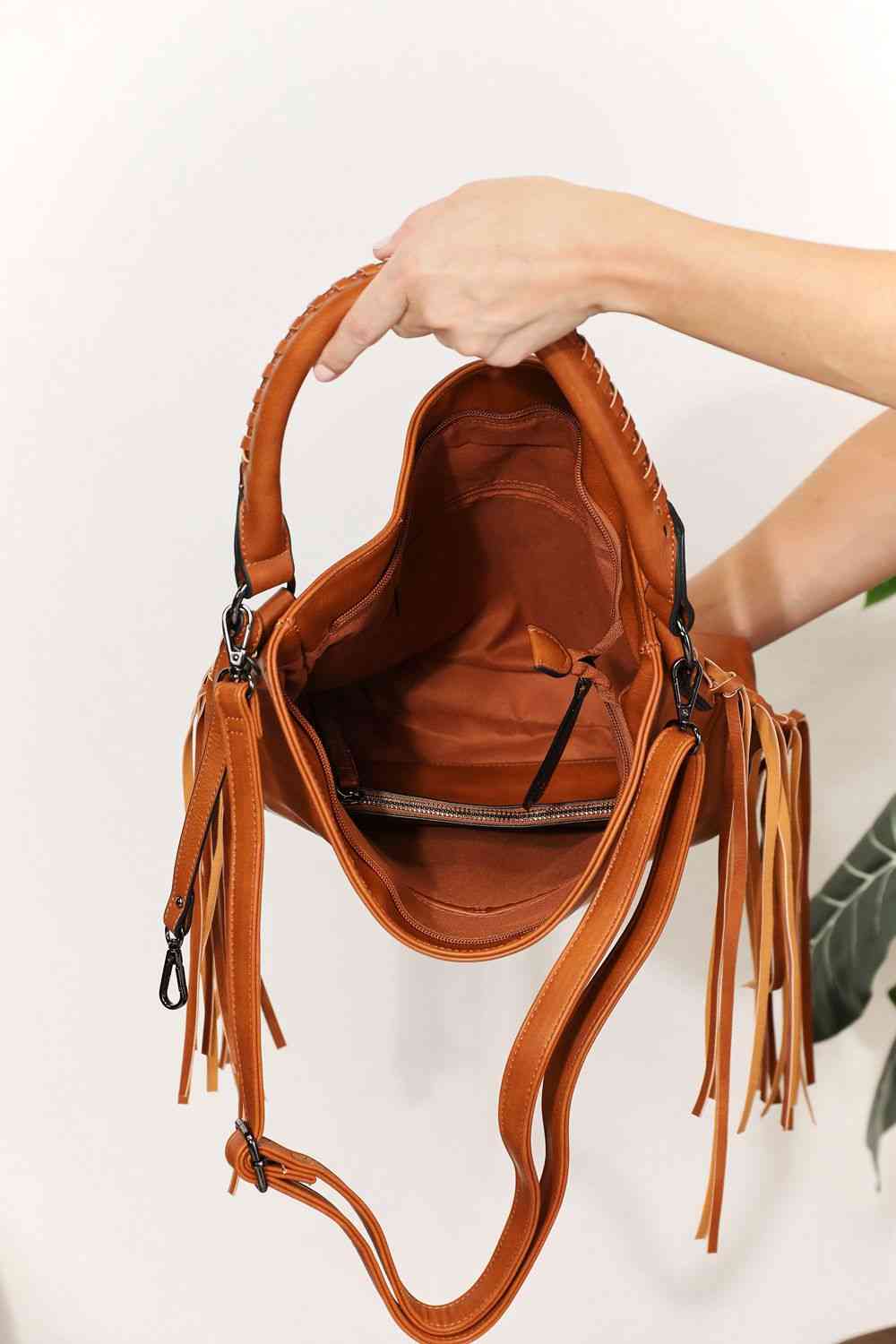 SHOMICO Vegan Leather Fringe Detail Shoulder Bag - Boho Chic with Modern Functionality!