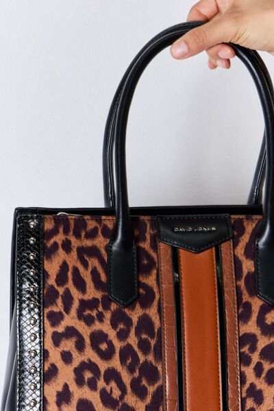 David Jones Leopard Contrast Rivet Vegan Leather Handbag - Unleash Your Wild Side with Sustainable Style