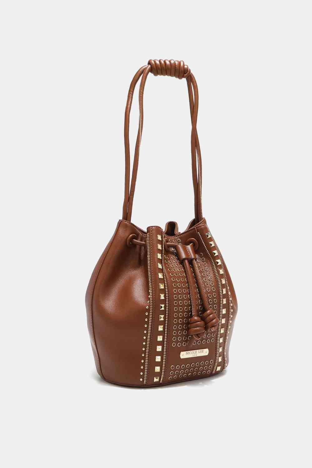 Nicole Lee USA Amy Stylish Leather Studded Bucket Tote Bag - Edgy Style with Effortless Charm!