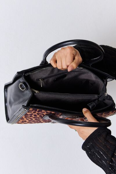 David Jones Leopard Contrast Rivet Vegan Leather Handbag - Unleash Your Wild Side with Sustainable Style