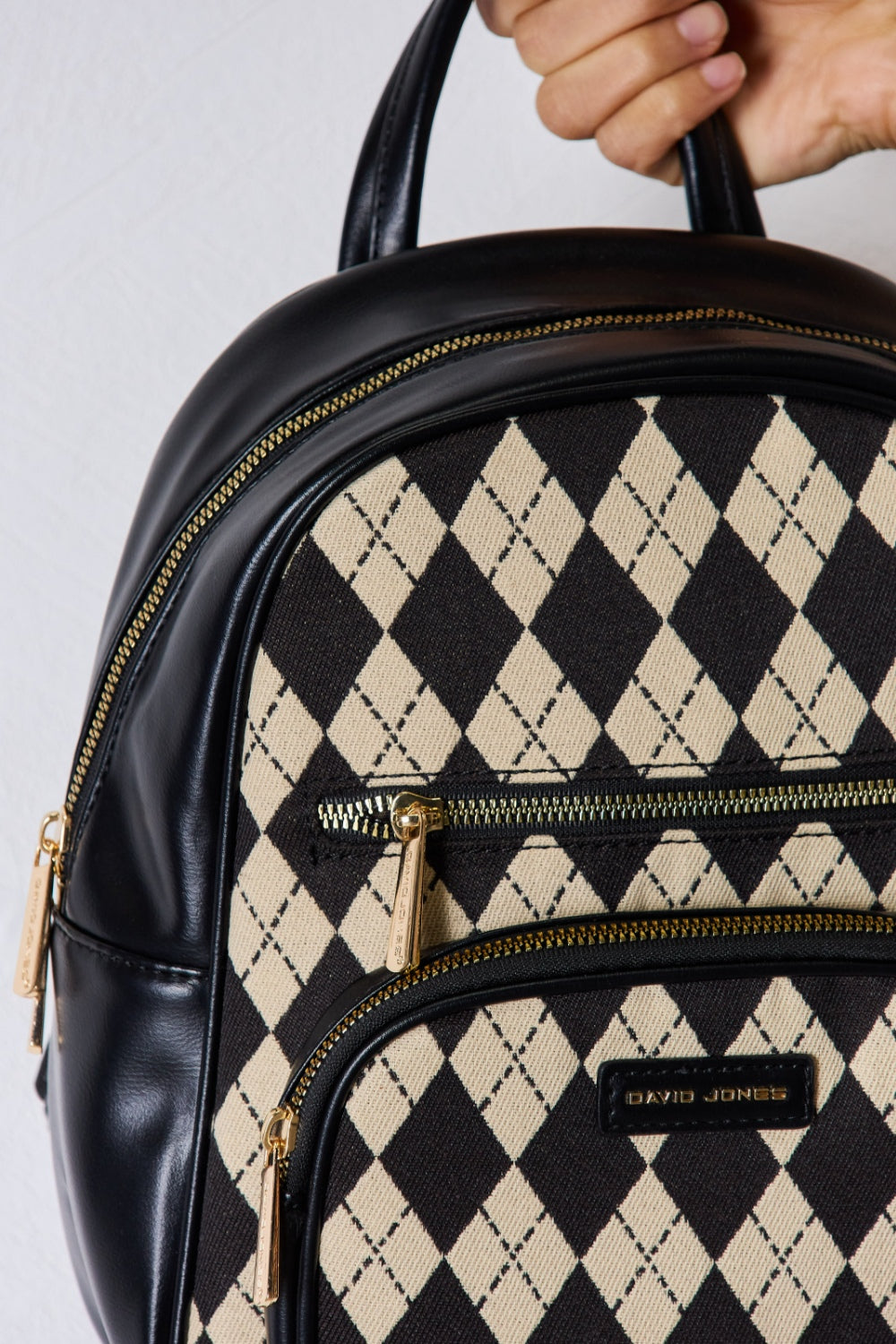 David Jones Argyle Pattern Vegan Leather Backpack - Bold Style Meets Eco-Conscious Design!