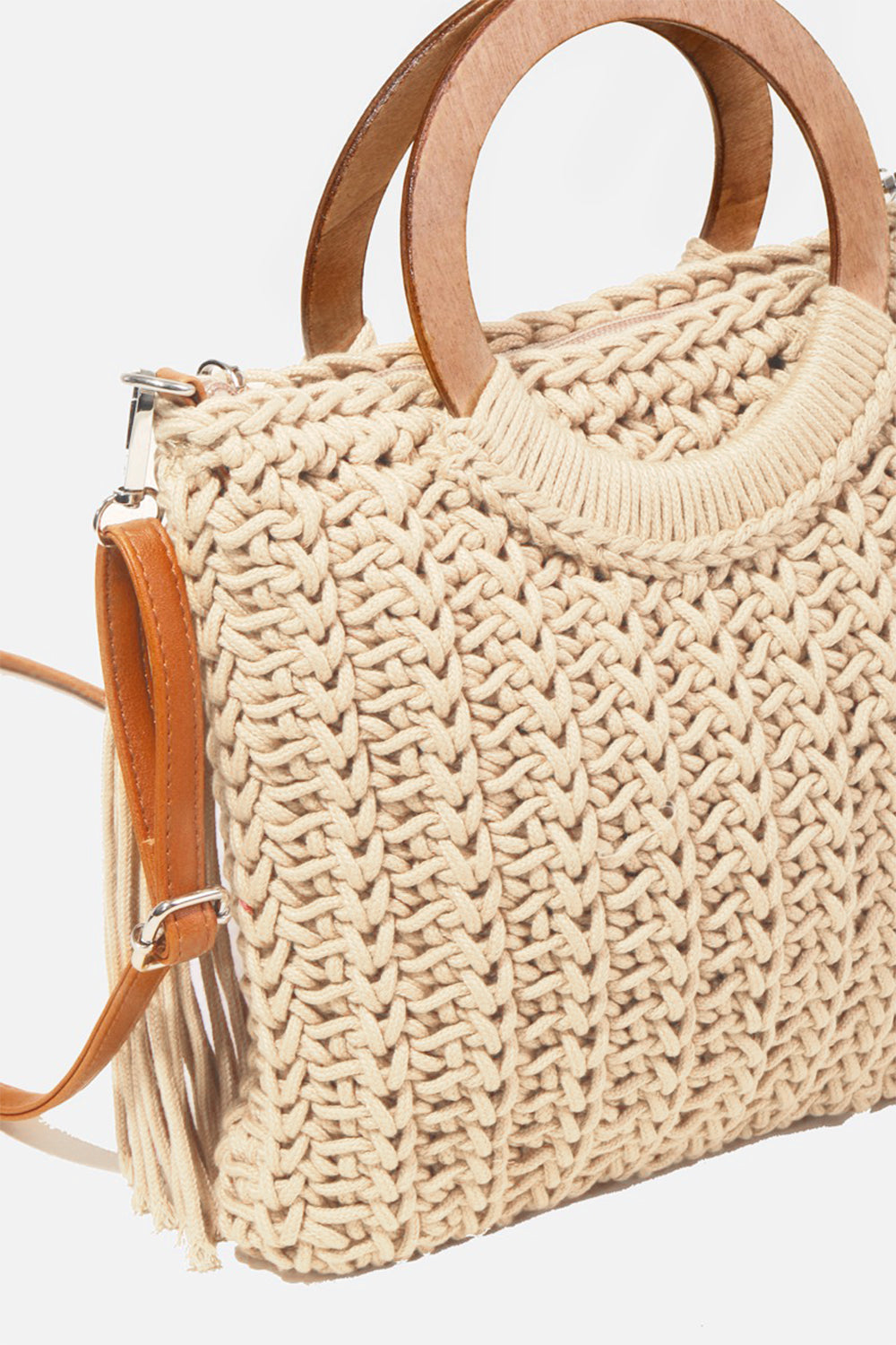 Fame Crochet Knit Convertible Tote Bag with Tassel - Boho Chic Statement!