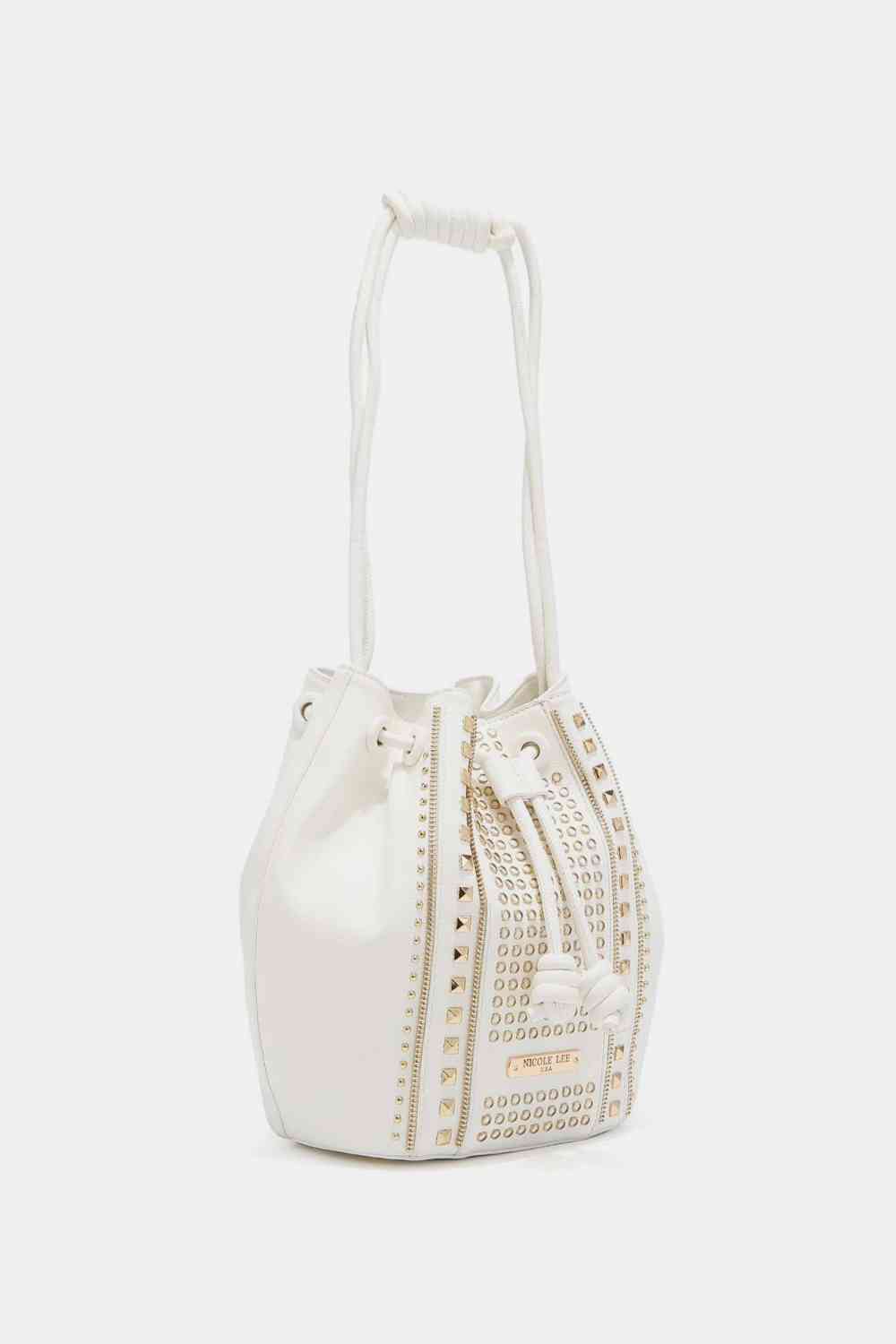 Nicole Lee USA Amy Stylish Leather Studded Bucket Tote Bag - Edgy Style with Effortless Charm!