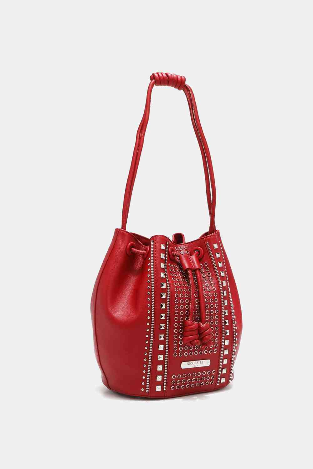 Nicole Lee USA Amy Stylish Leather Studded Bucket Tote Bag - Edgy Style with Effortless Charm!