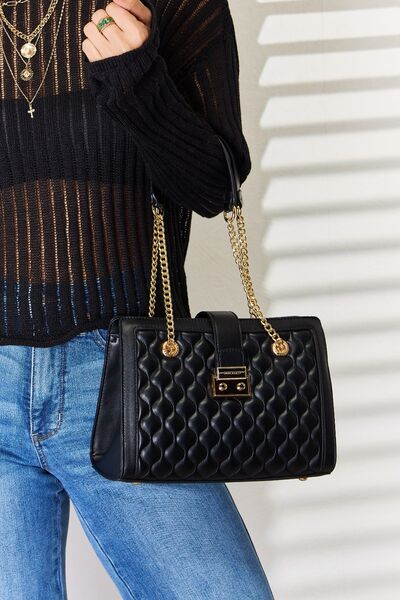 David Jones Quilted Vegan Leather Shoulder Handbag - Sophisticated Chic for Evening Elegance!