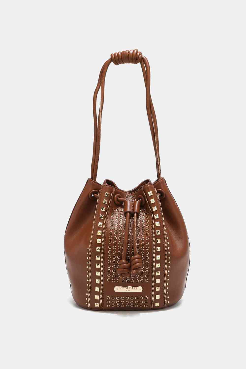 Nicole Lee USA Amy Stylish Leather Studded Bucket Tote Bag - Edgy Style with Effortless Charm!