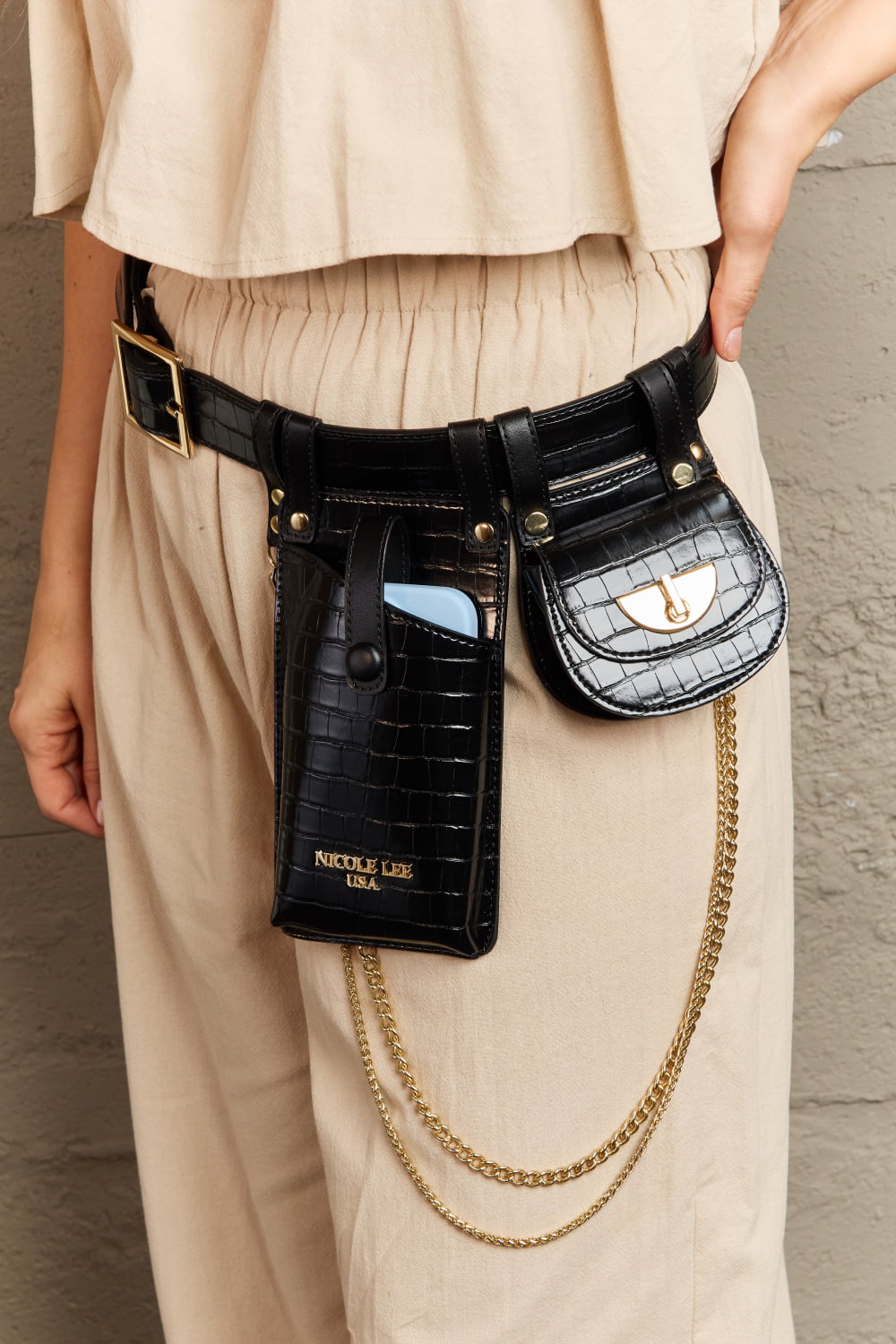 Nicole Lee USA Stylish Sling Belt Bag with cellphone holder & wallet case - an everyday companion