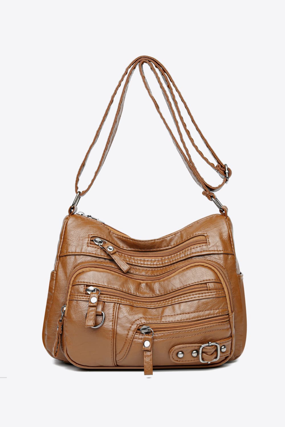 Multi-Pocket Vegan Leather Crossbody Bag - Spacious Yet Sleek!