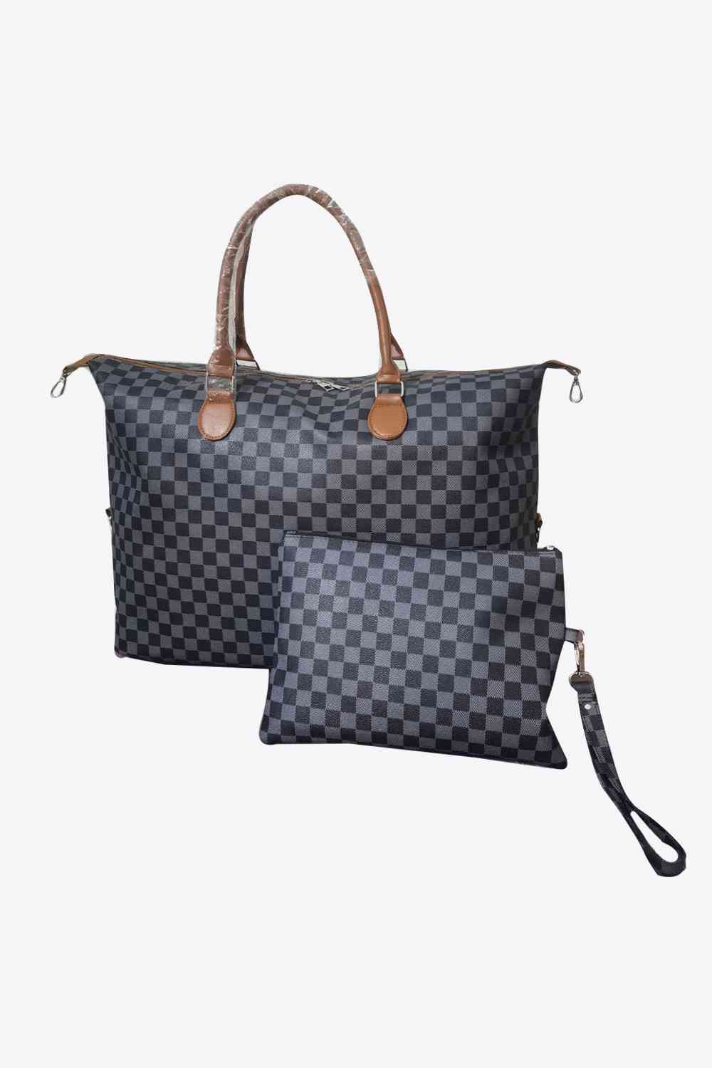 Checkered Two-Piece Tote Bag Set - Professional Polish with Playful Versatility