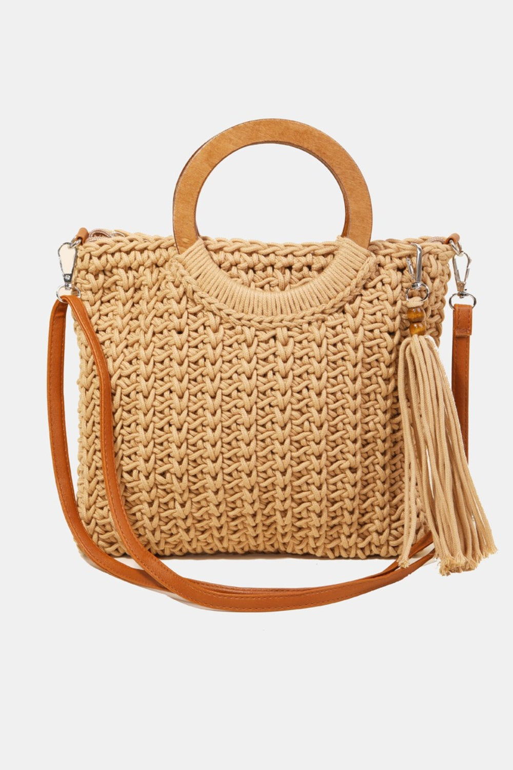 Fame Crochet Knit Convertible Tote Bag with Tassel - Boho Chic Statement!