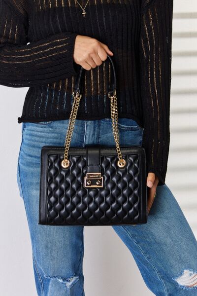 David Jones Quilted Vegan Leather Shoulder Handbag - Sophisticated Chic for Evening Elegance!