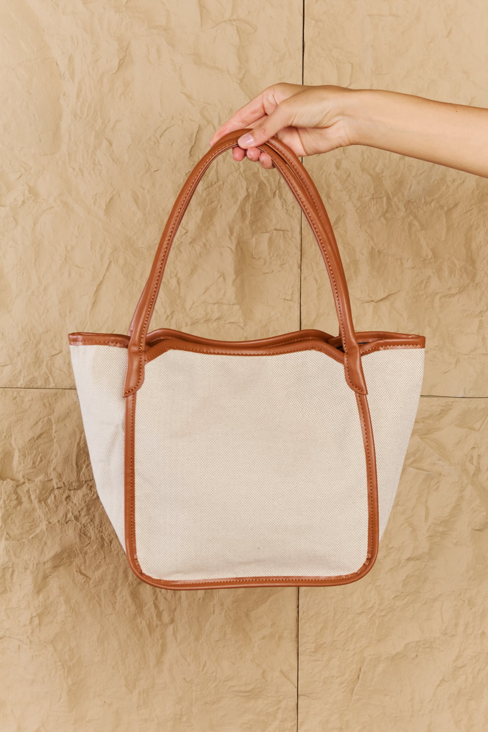 Fame Beach Chic Faux Leather Trim Tote Bag in Ochre - Style that lasts!