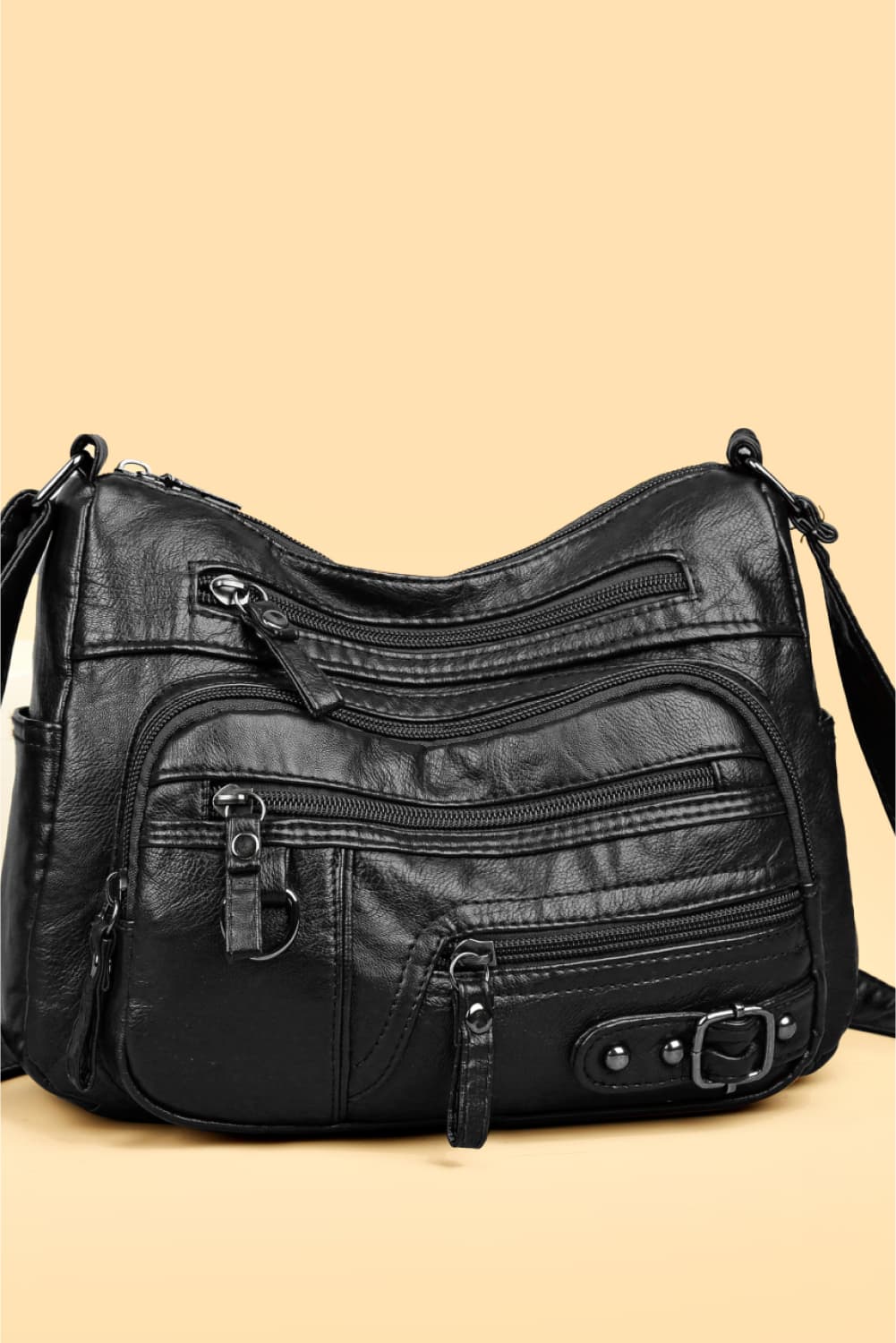 Multi-Pocket Vegan Leather Crossbody Bag - Spacious Yet Sleek!