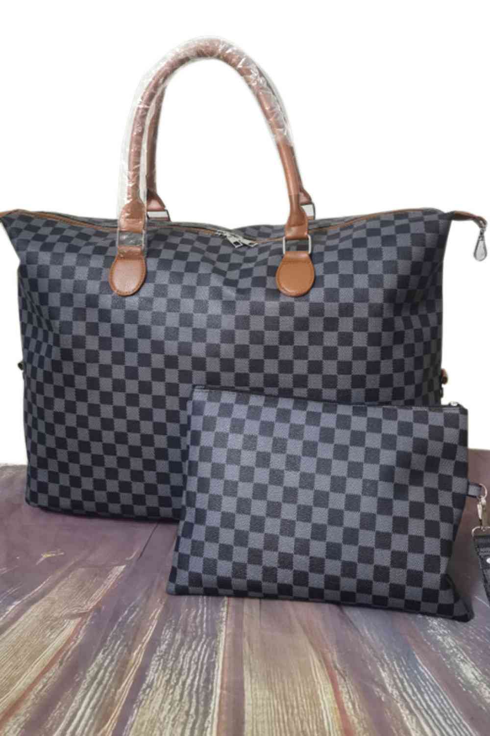 Checkered Two-Piece Tote Bag Set - Professional Polish with Playful Versatility