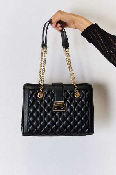 David Jones Quilted Vegan Leather Shoulder Handbag - Sophisticated Chic for Evening Elegance!