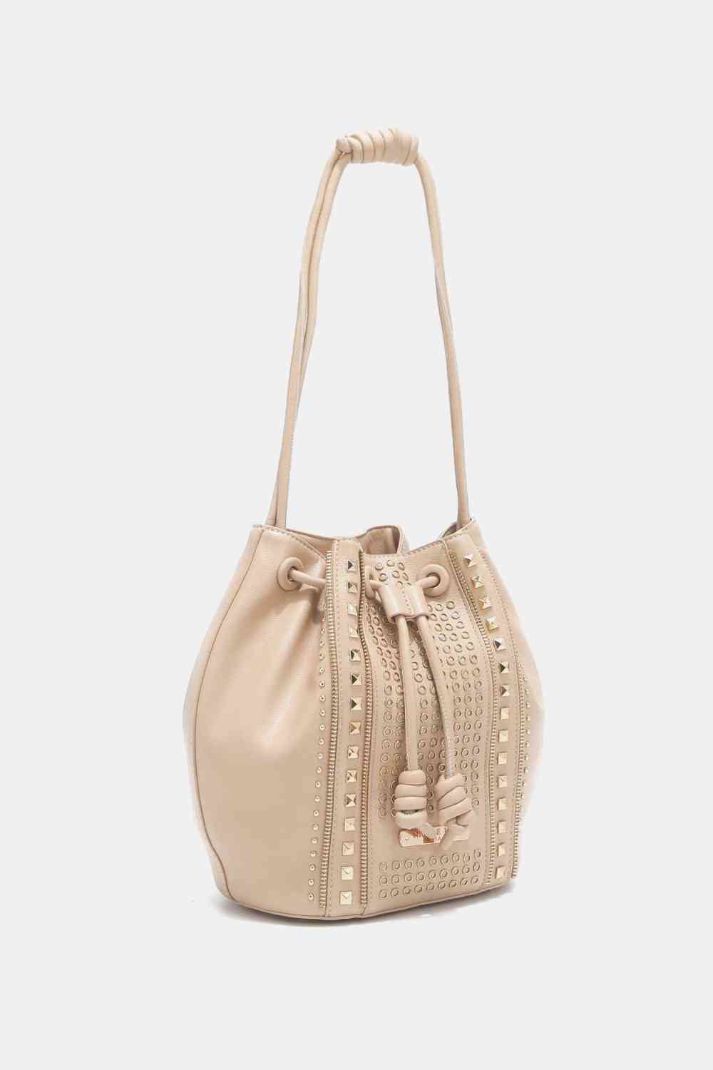 Nicole Lee USA Amy Stylish Leather Studded Bucket Tote Bag - Edgy Style with Effortless Charm!