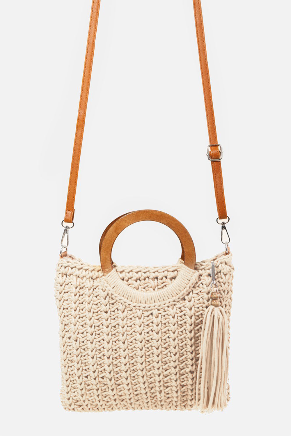 Fame Crochet Knit Convertible Tote Bag with Tassel - Boho Chic Statement!