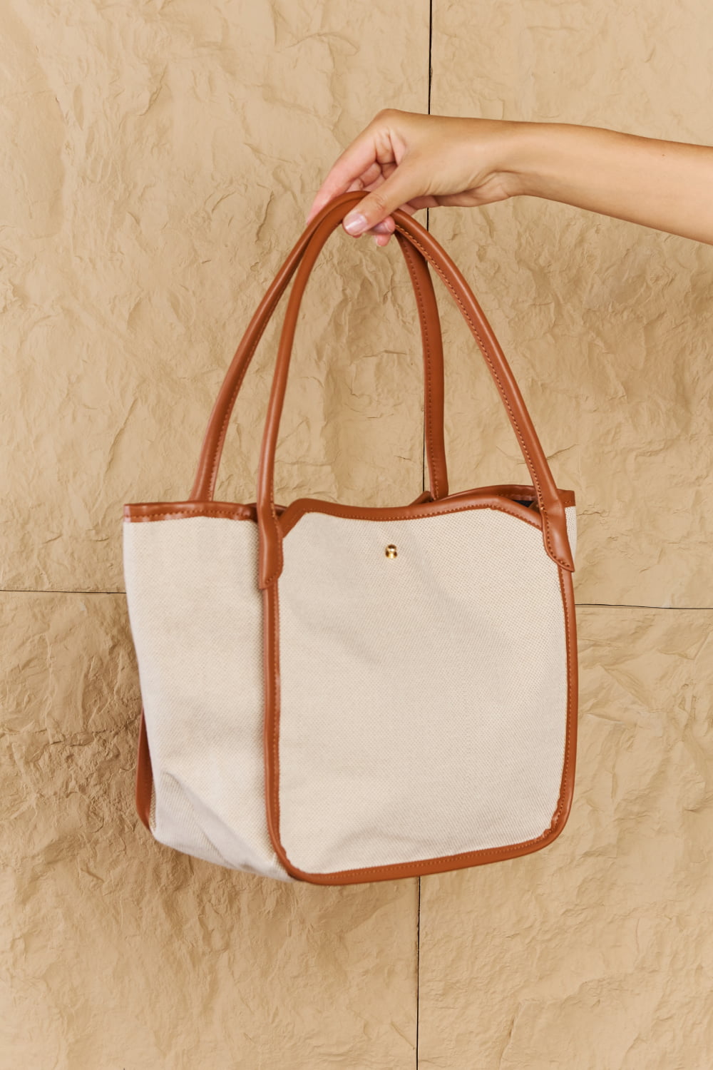 Fame Beach Chic Faux Leather Trim Tote Bag in Ochre - Style that lasts!