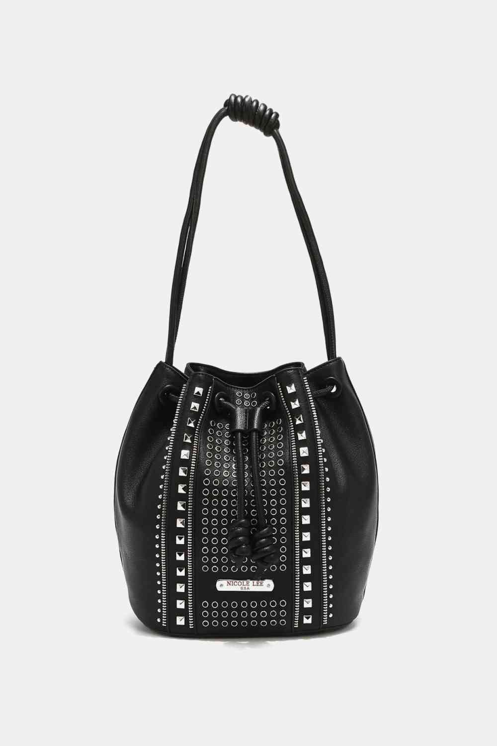 Nicole Lee USA Amy Stylish Leather Studded Bucket Tote Bag - Edgy Style with Effortless Charm!