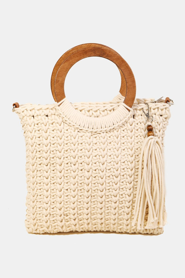 Crochet Knit Convertible Tote Bag with Tassel and Spacious Interior