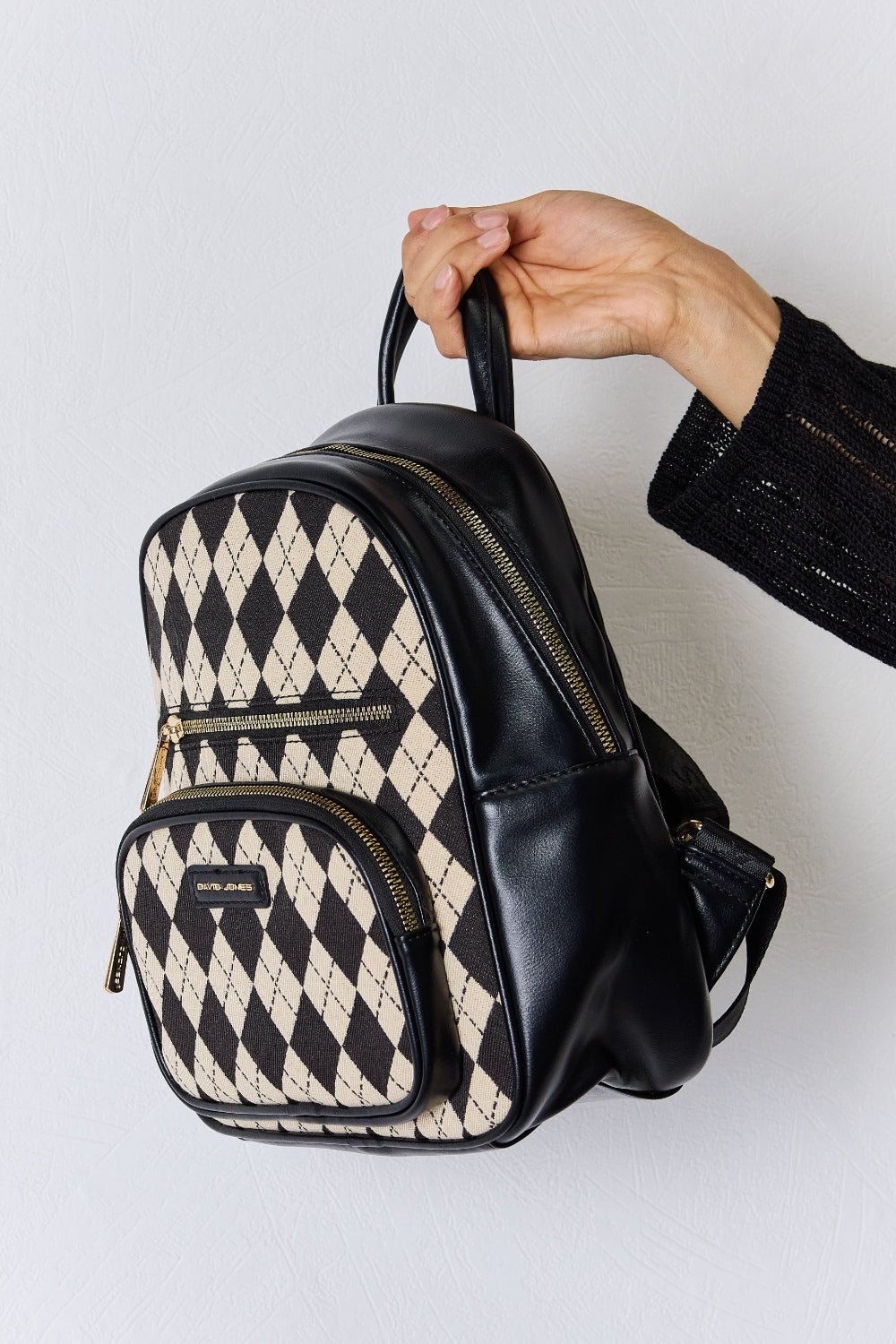 David Jones Argyle Pattern Vegan Leather Backpack - Bold Style Meets Eco-Conscious Design!