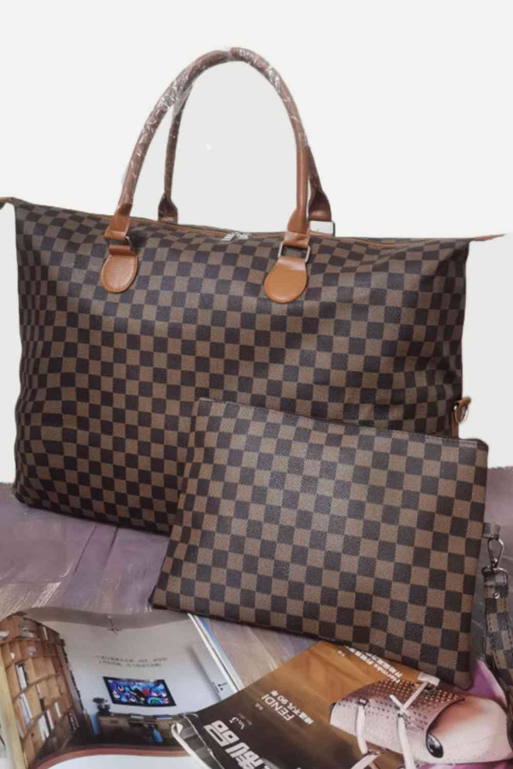 Checkered Two-Piece Tote Bag Set - Professional Polish with Playful Versatility