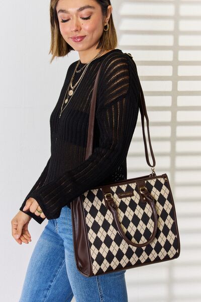 David Jones Argyle Pattern Vegan Leather Handbag - A Touch of Whimsy for the Everyday Woman!