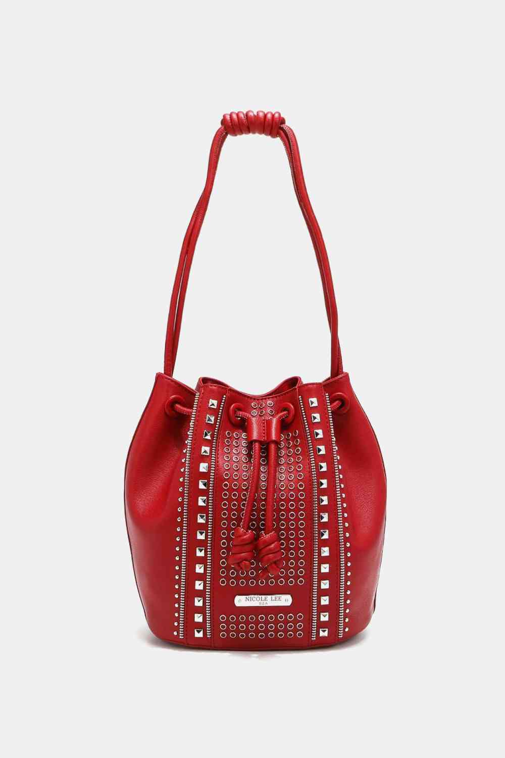 Nicole Lee USA Amy Stylish Leather Studded Bucket Tote Bag - Edgy Style with Effortless Charm!