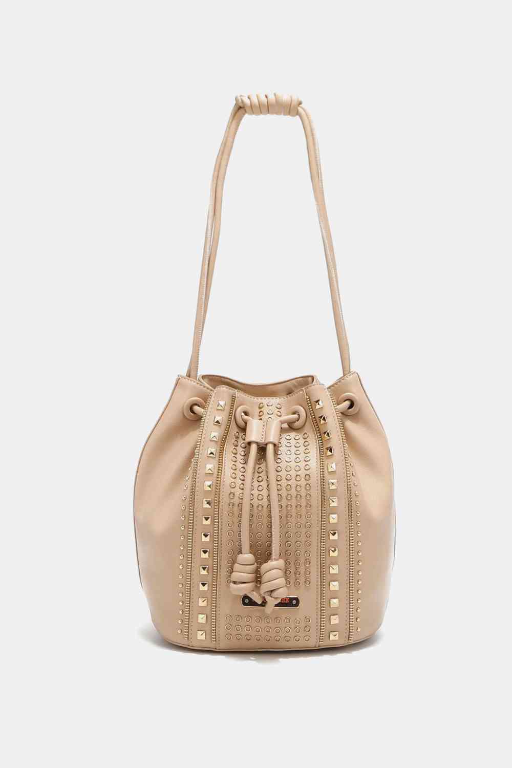 Nicole Lee USA Amy Stylish Leather Studded Bucket Tote Bag - Edgy Style with Effortless Charm!