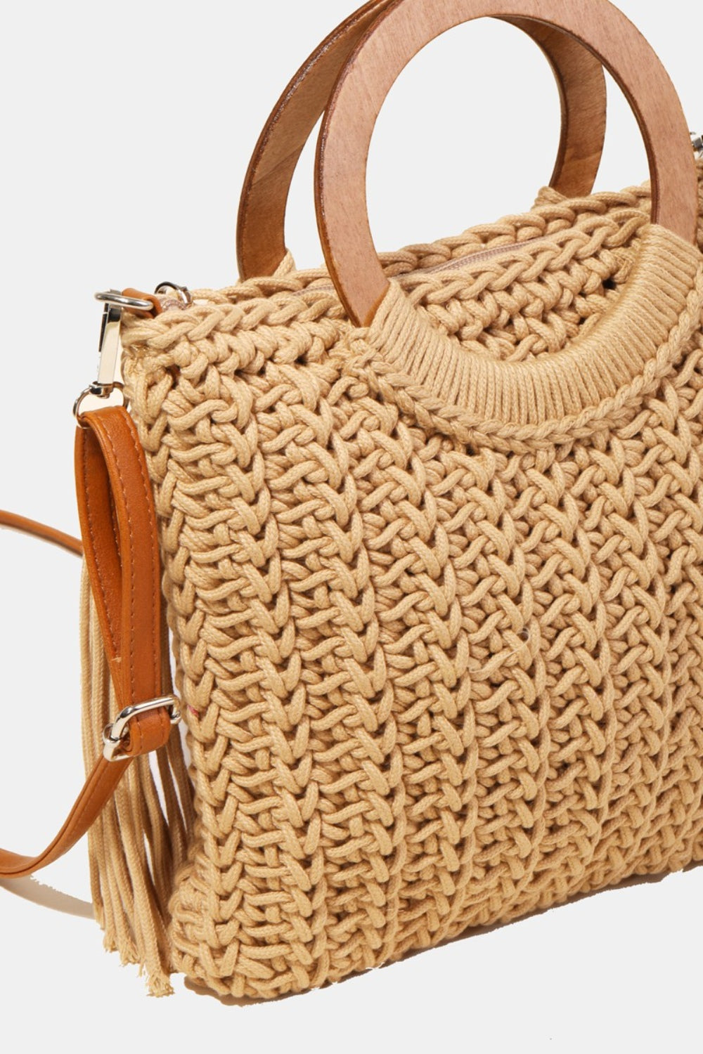 Fame Crochet Knit Convertible Tote Bag with Tassel - Boho Chic Statement!